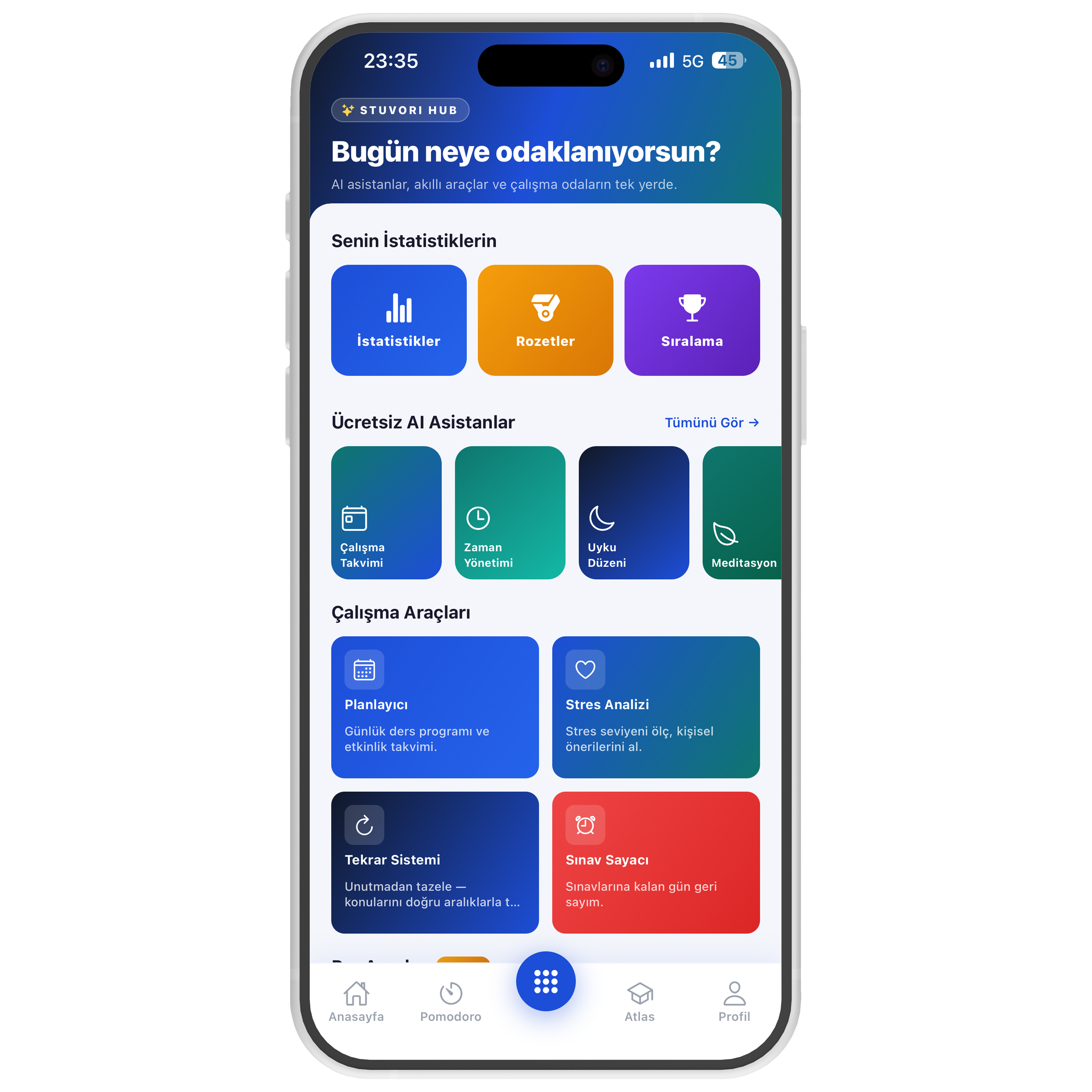 Stuvori Hub study tools screen